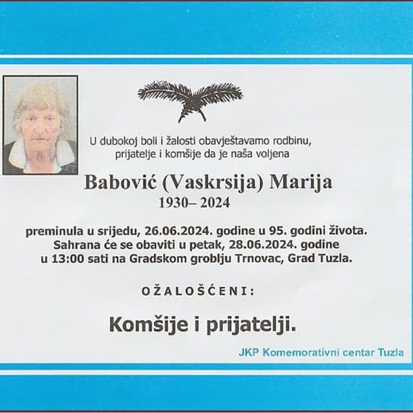 In memoriam: Marija (Vaskrsije) Babović