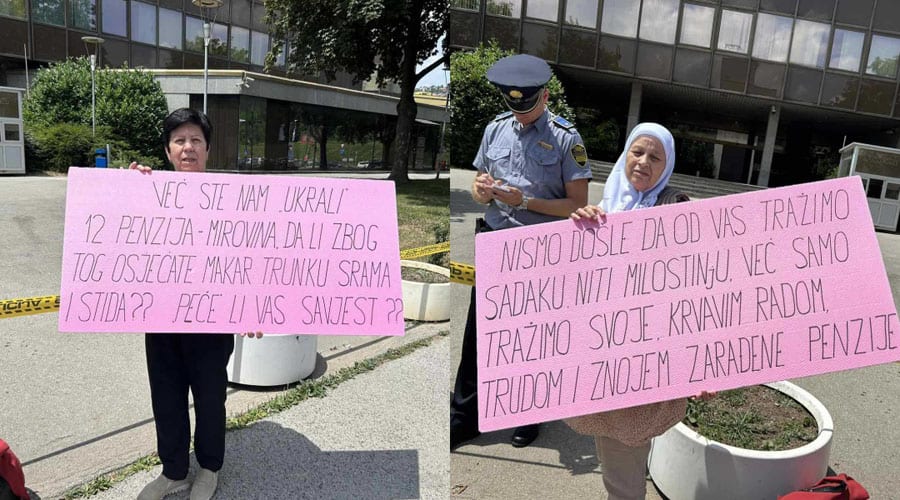 bivse radnice konfekcije borac banovici protestvovale pred zgradom vlade fbih predvodjene clanovima sindikata solidarnosti tuzla
