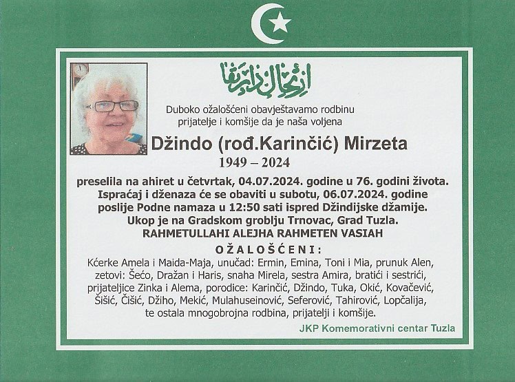 In memoriam, Mirzeta Dzindo