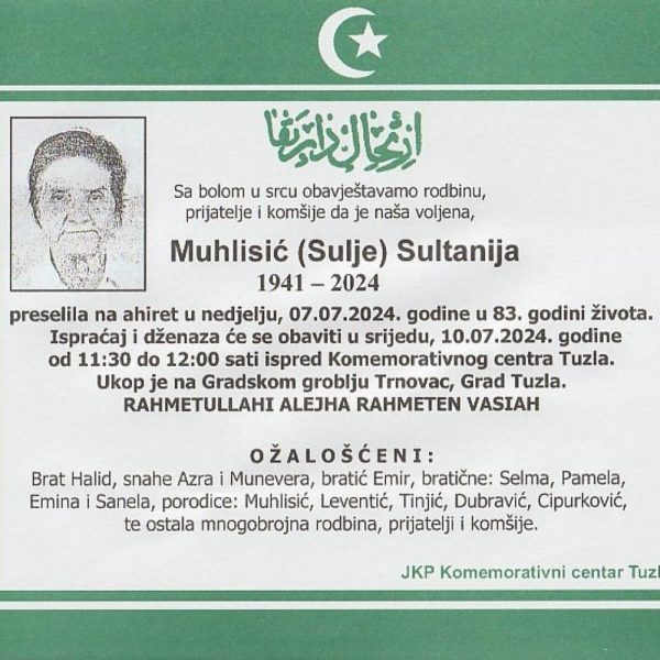 In memoriam: Sultanija (Sulje) Muhlisić