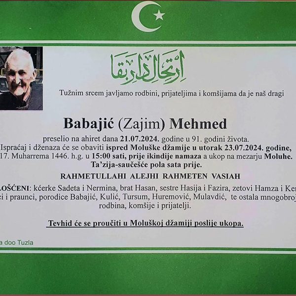 In memoriam: Mehmed (Zajima) Babajić