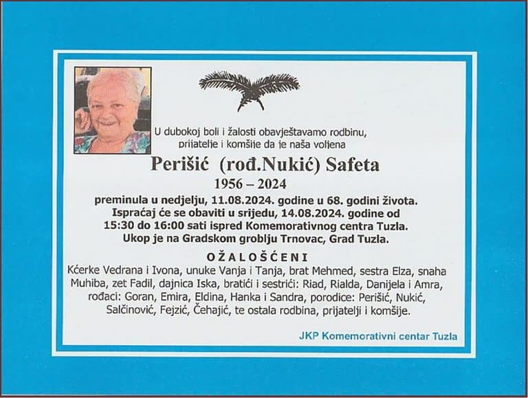 In memoriam, Safeta Perisic - Nukic