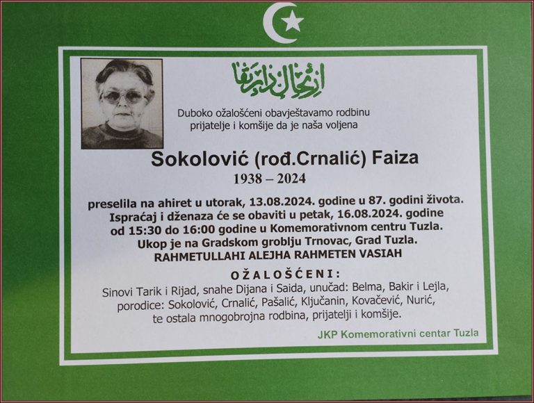 In memoriam, Faiza Sokolovic