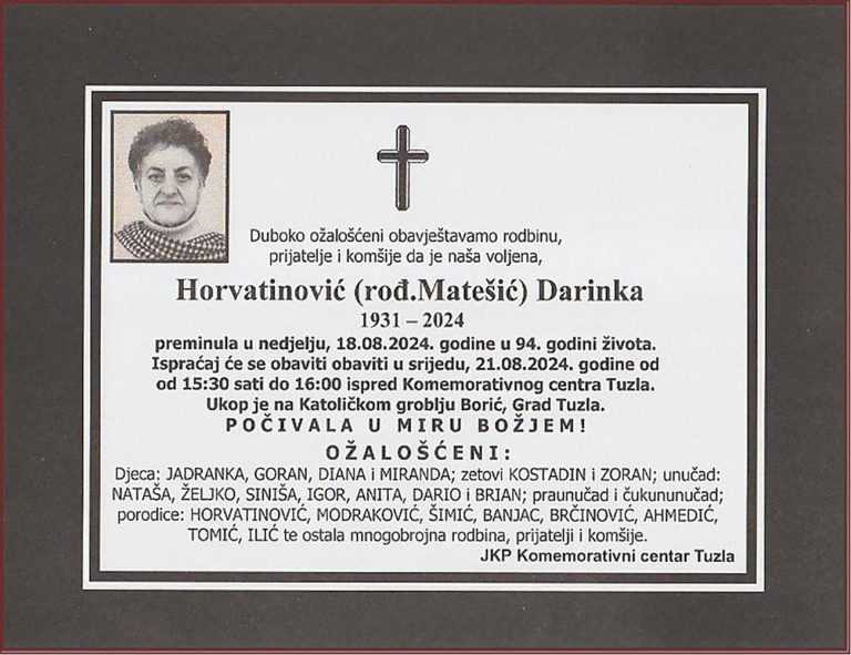 In memoriam, Darinka Horvatinovic