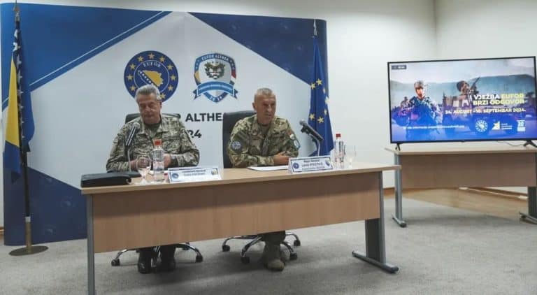 u sarajevu odrzana press konferencija glavne komande eufora i oruzanih snaga bih povodom najave ovogodisnje vjezbe brzi odgovor koja ce se odrzati od 24 augusta do 16 septembra