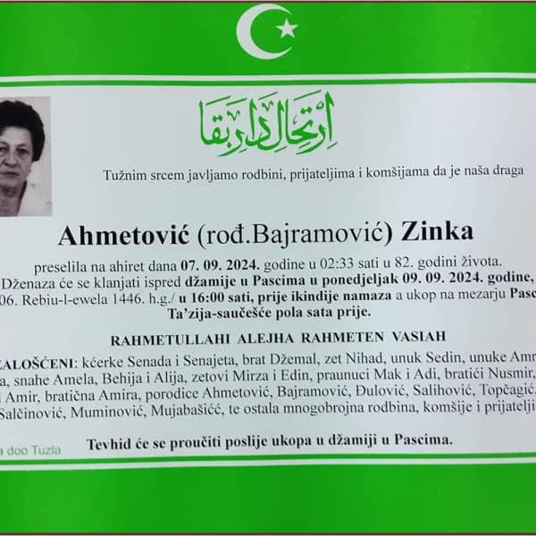 In memoriam: Zinka Ahmetović (Bajramović)