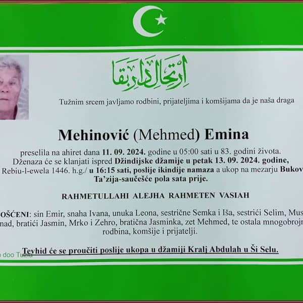 In memoriam: Emina (Mehmeda) MEHINOVIĆ