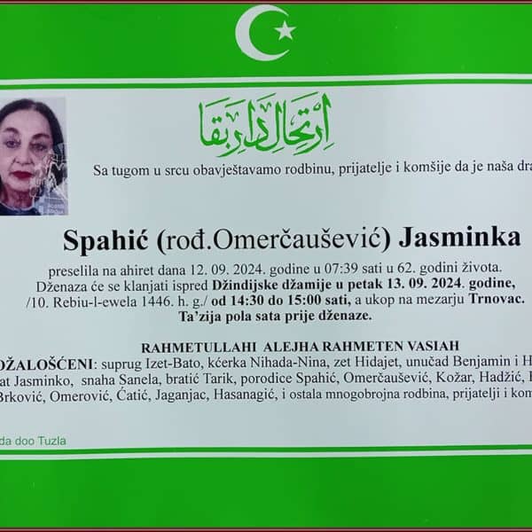 In memoriam: Jasminka SPAHIĆ (Omerčaušević)