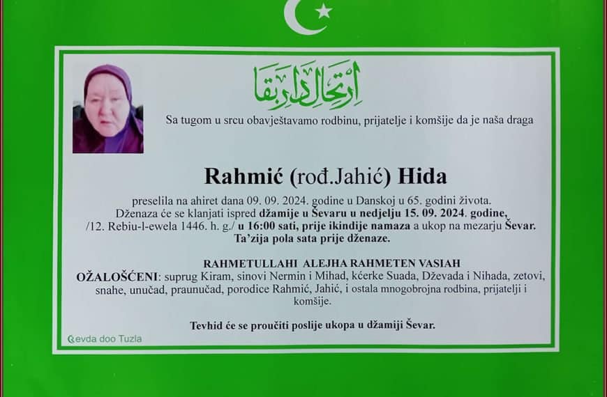 In memoriam: Hida RAHMIĆ (Jahić)