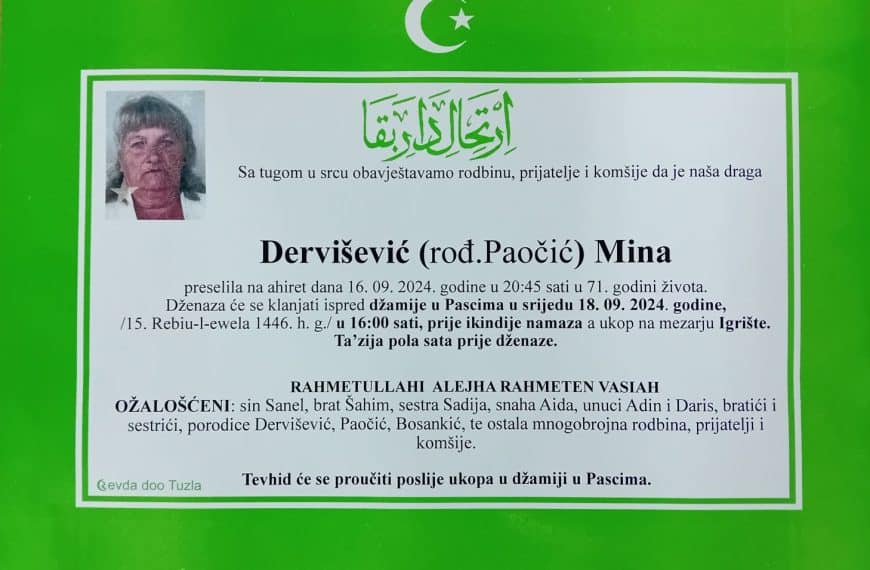 In memoriam: Mina DERVIŠEVIĆ (Paočić)