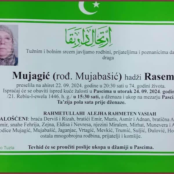 In memoriam: Rasema MUJAGIĆ (Mujabašić)