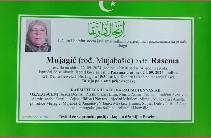 In memoriam: Rasema MUJAGIĆ (Mujabašić)