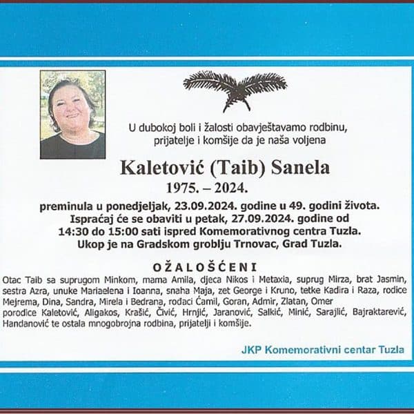 In memoriam: Sanela (Taiba) KALETOVIĆ