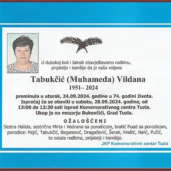 In memoriam: Vildana (Muhameda) TABUKČIĆ