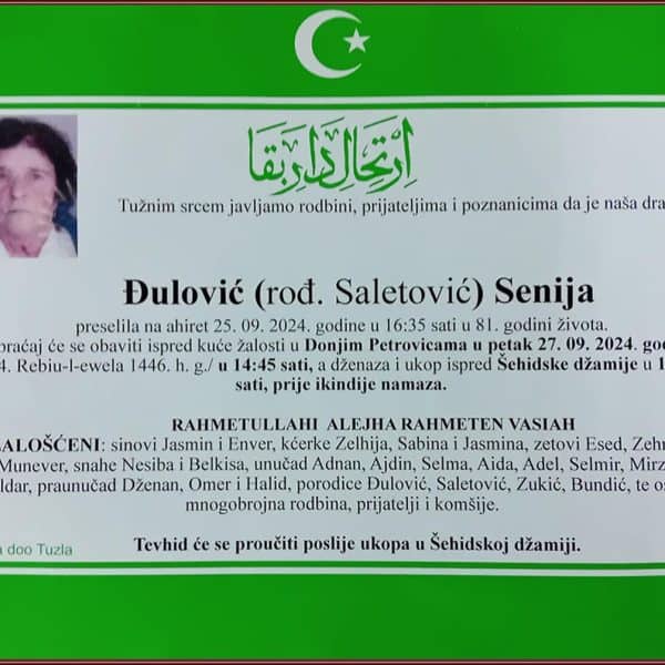 In memoriam: Senija ĐULOVIĆ (Saletović)