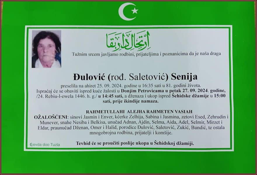 In memoriam: Senija ĐULOVIĆ (Saletović)