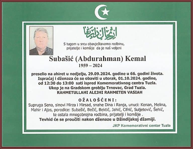 In memoriam, Kemal Subasic