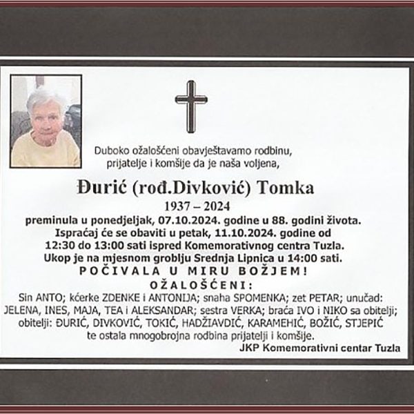 In memoriam: Tomka ĐURIĆ (Divković)