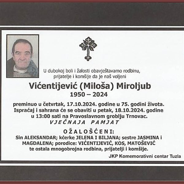 In memoriam: Miroljub (Miloša) VIĆENTIJEVIĆ