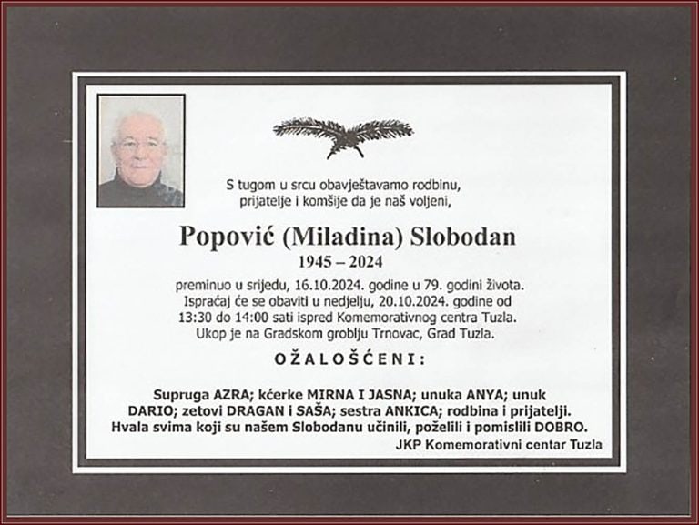 In memoriam, Slobodan Popovic