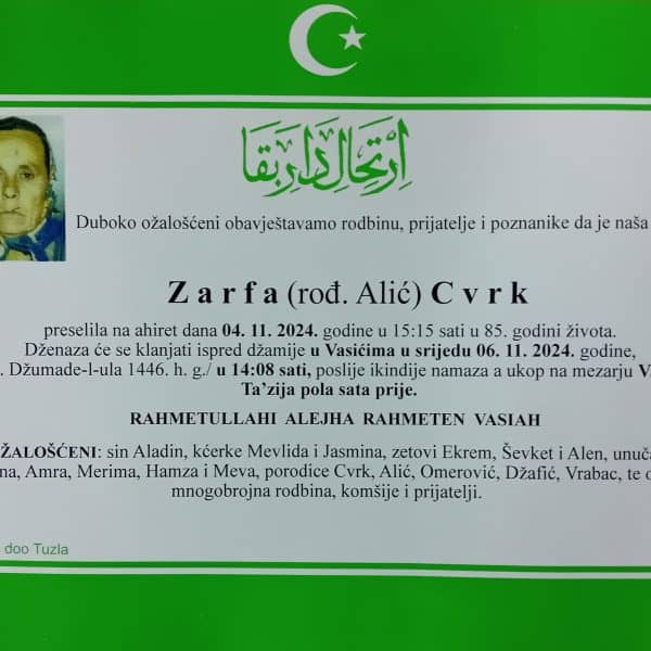 In memoriam: Zarfa CVRK (Alić)