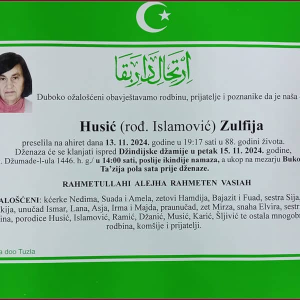 In memoriam: Zulfija HUSIĆ (Islamović)