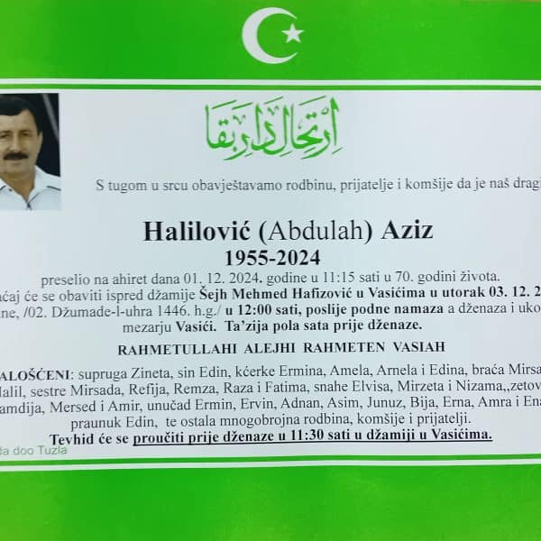 In memoriam: Aziz (Abdulaha) HALILOVIĆ