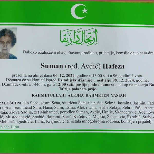 In memoriam: Hafeza SUMAN (Avdić)