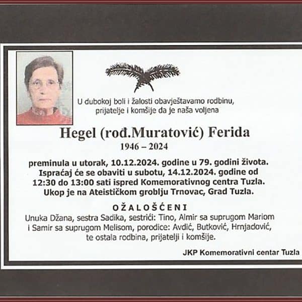 In memoriam: Ferida HEGEL (Muratović)