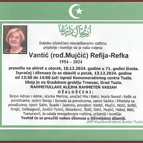 In memoriam: Refija – Refka VANTIĆ (Mujčić)