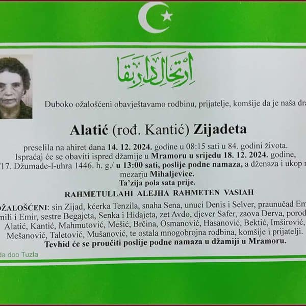 In memoriam: Zidajeta ALATIĆ (Kantić)