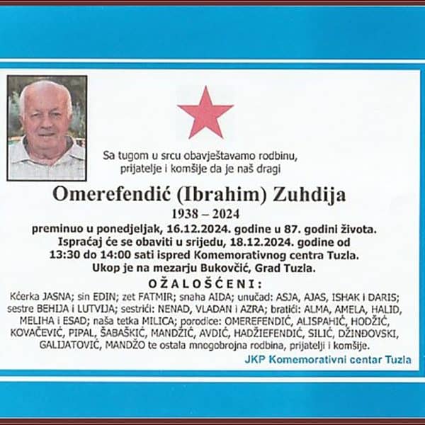 In memoriam: Zuhdija (Ibrahima) OMEREFENDIĆ