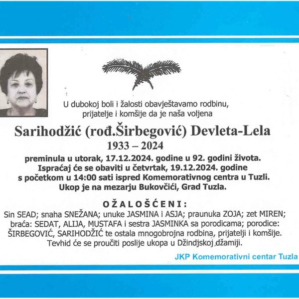 In memoriam,. Devleta Sarihodžić