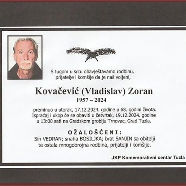 In memoriam: Zoran (Vladislava) KOVAČEVIĆ