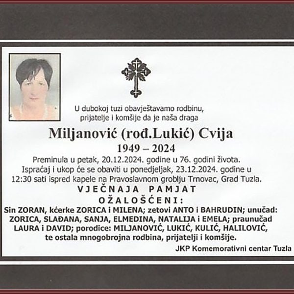 In memoriam: Cvija MILJANOVIĆ (Lukić)