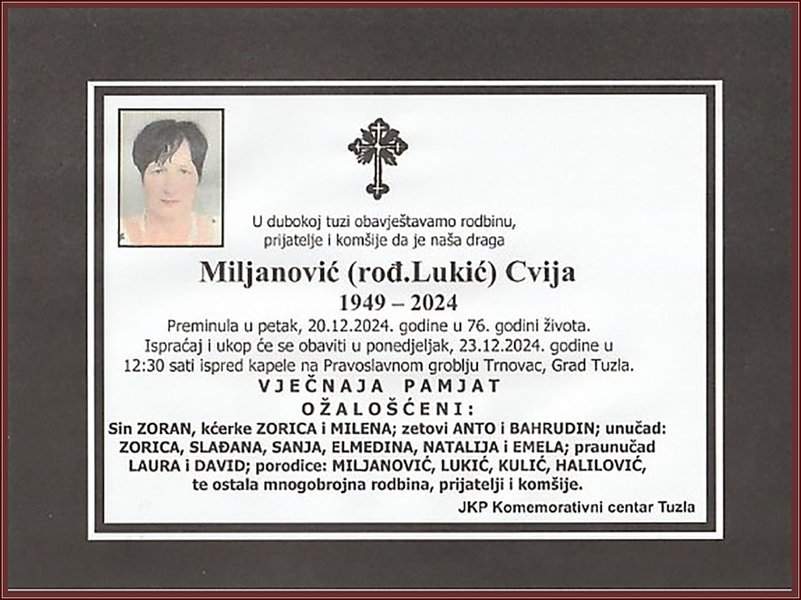 In memoriam: Cvija MILJANOVIĆ (Lukić)