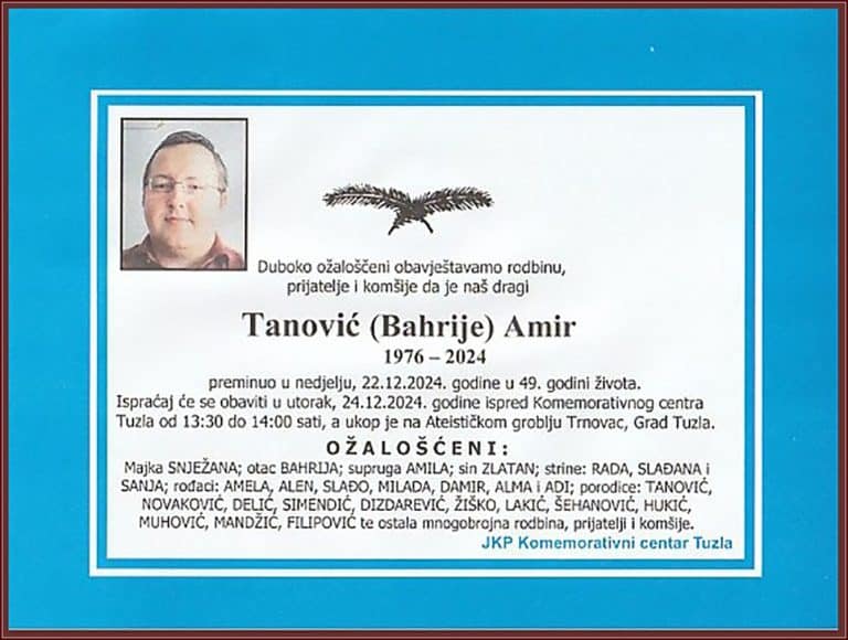 In memoriam, Amir Tanovic