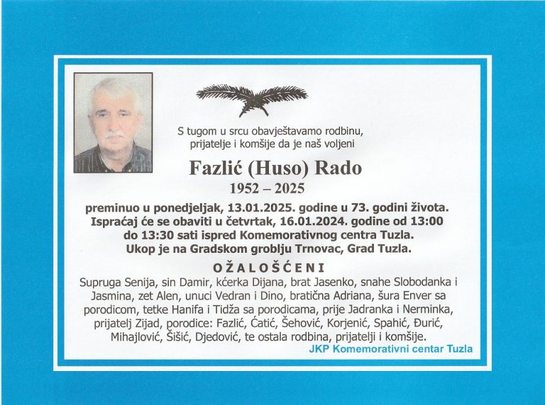 In memoriam, Rado Fazlic