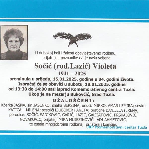 In memoriam: Violeta SOČIĆ (Lazić)