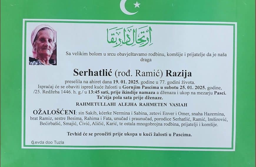 In memoriam: Razija SERHATLIĆ (Ramić)