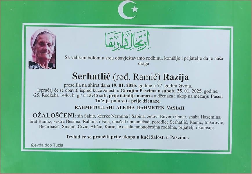 In memoriam: Razija SERHATLIĆ (Ramić)