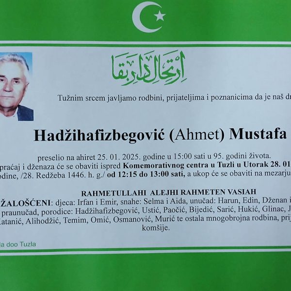 In memoriam: Mustafa (Ahmeta) HADŽIHAFIZBEGOVIĆ