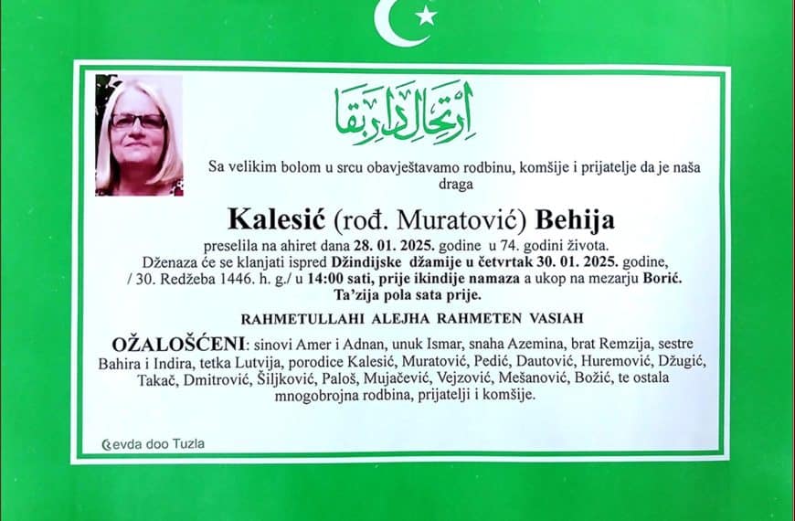 In memoriam: Behija KALESIĆ (Muratović)