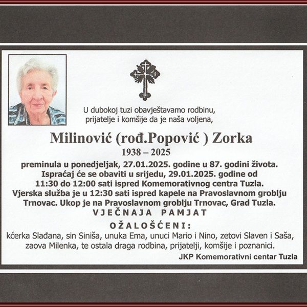 In memoriam: Zorka MILINOVIĆ (Popović)