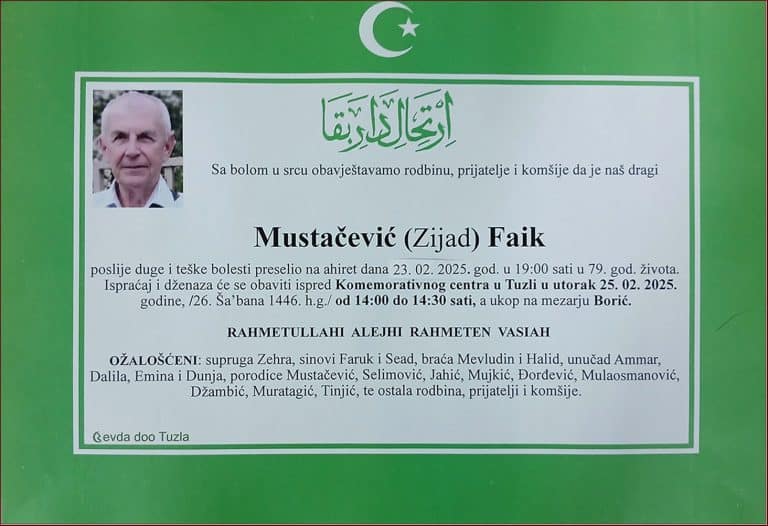 In memoriam, Faik Mustacevic