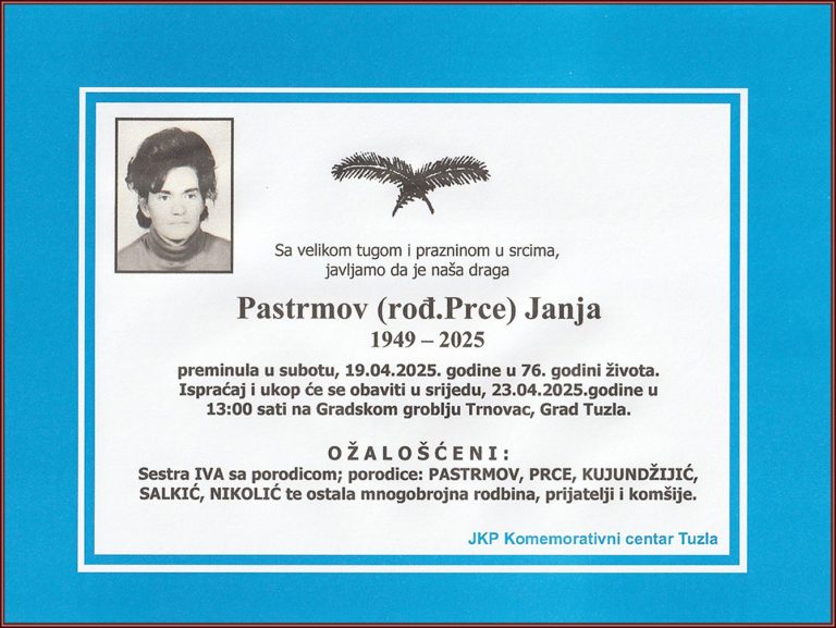 In memoriam, Janja Pastrmov