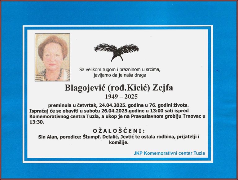In memoriam, Zejfa Blagojevic