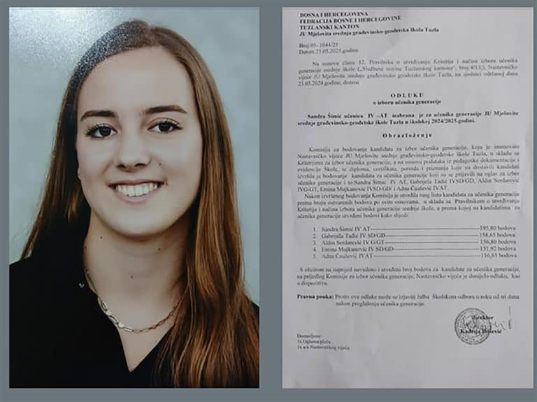 Sandra Simic, ucenik generacije, JU MS RGS Tuzla
