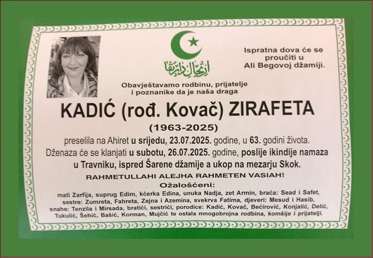 In memoriam, Zirafeta Kadić