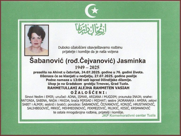 In memoriam, Jasminka Šabanović